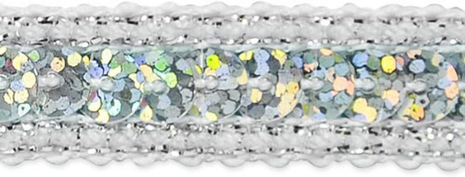Expo International Inc. Single Row Starlight Hologram Sequin with Sparkle Edge Trim, 20-Yard, Silver