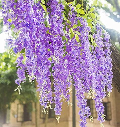 Image of Artificial Hanging Wisteria Flower Vine, Light Purple - Pack of 6