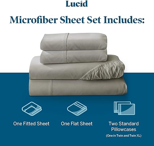 Miniatura 3 de Lucid Juego de sábanas de microfibra resistente a las arrugas y a las manchas con un diseño de bolsillo profundo en un acabado cepillado súper suave