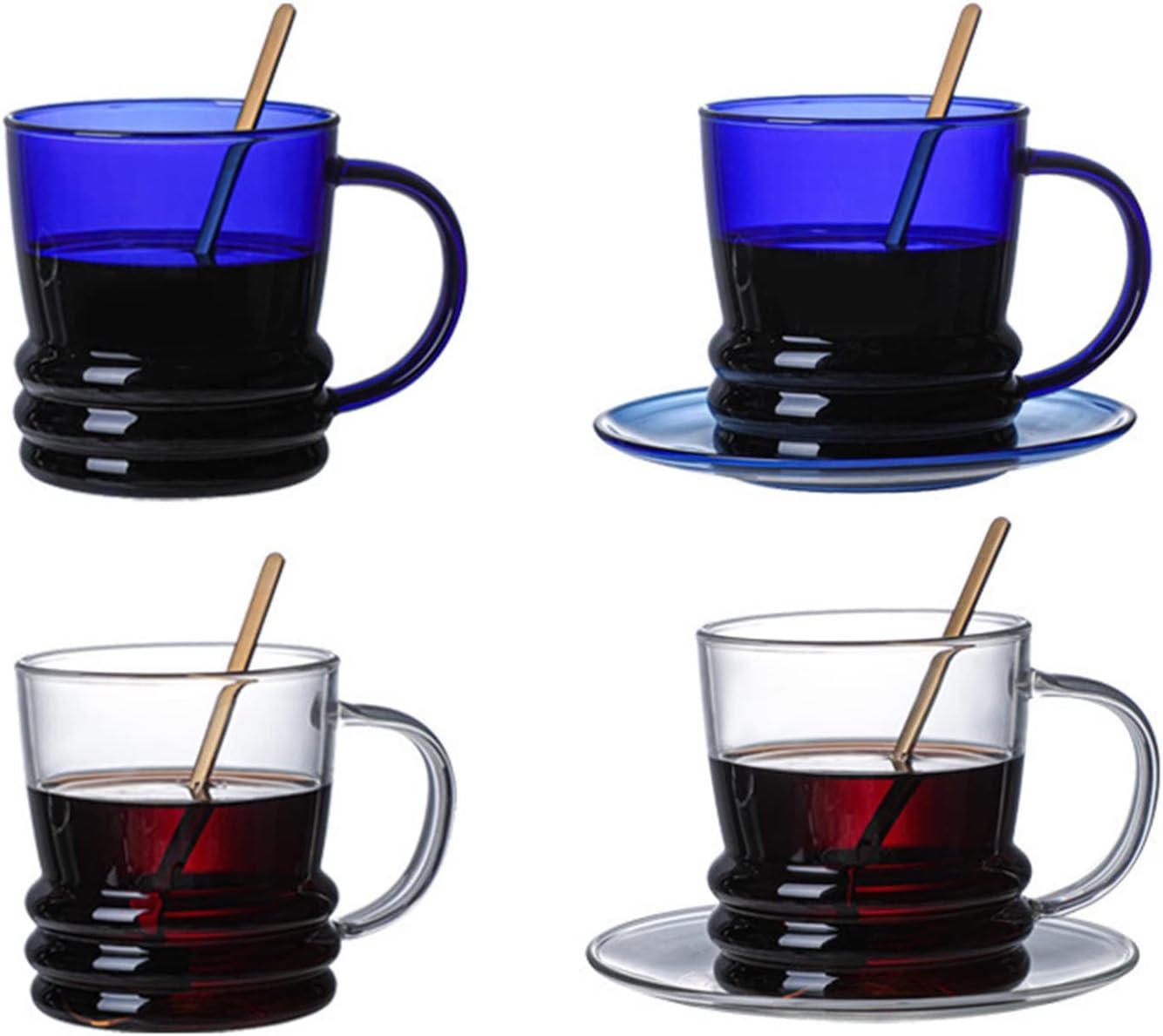 Beer Glasses Thickened Hot and Cold Resistant Glass Coffee Cup with Saucer Household Can Mug Tea Cool Drinks Cups (Color : 2) (1)