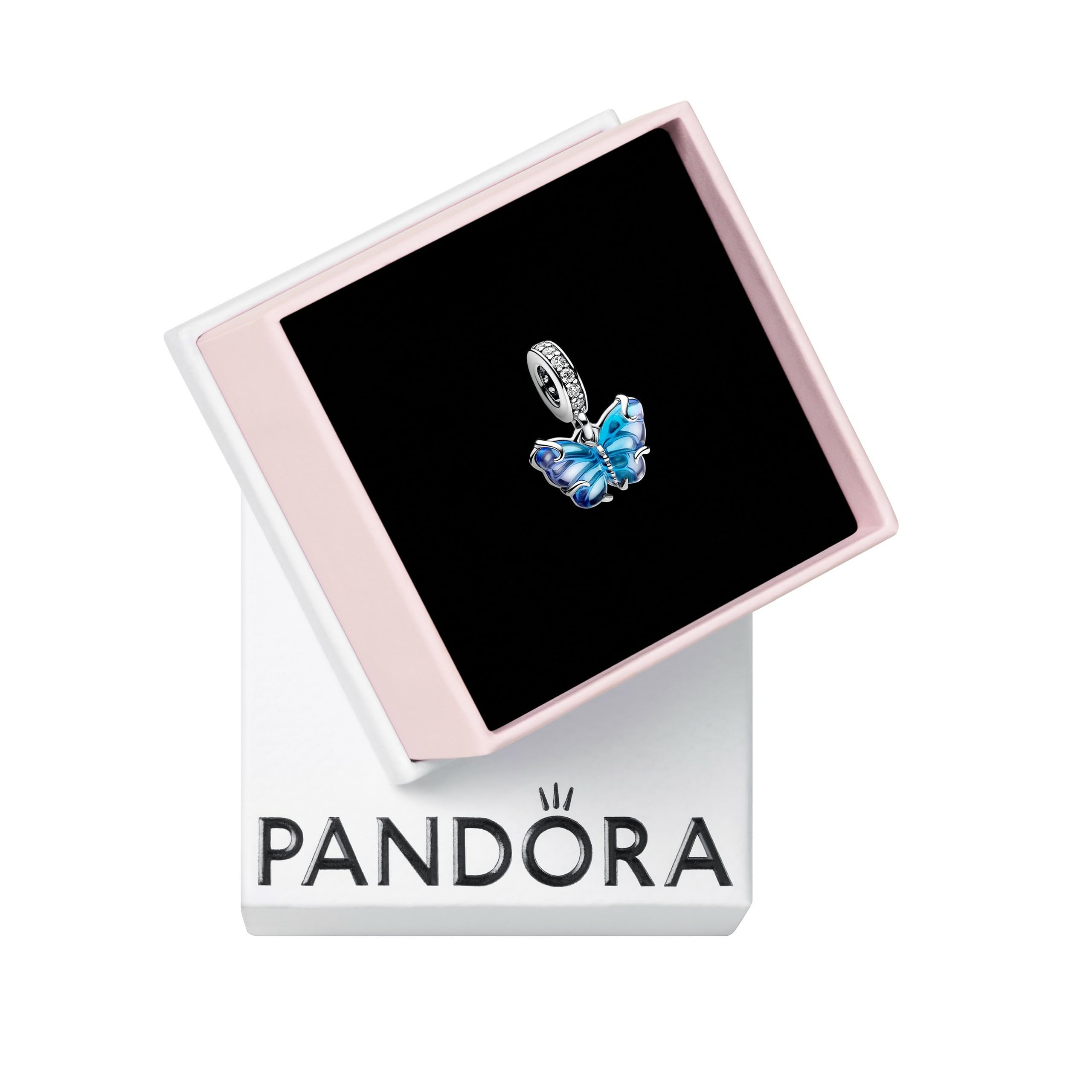 Blue Murano Glass Butterfly Dangle Charm - Compatible with PANDORA Moments - Gift for Her - Sterling Silver & Murano Glass with Cubic Zirconia - With Gift Box