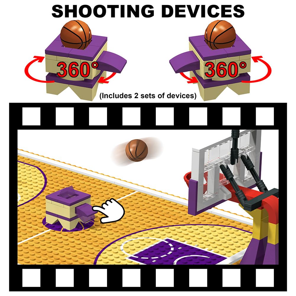 Building Block Bildung Spielzeug für Basketball Court Baseplates 5" X 10" (3-Pack) und Sets von 2 Basketball Ständer Bausteine für Basketball Spiel kompatibel mit Major Marken (Basketball Playset)