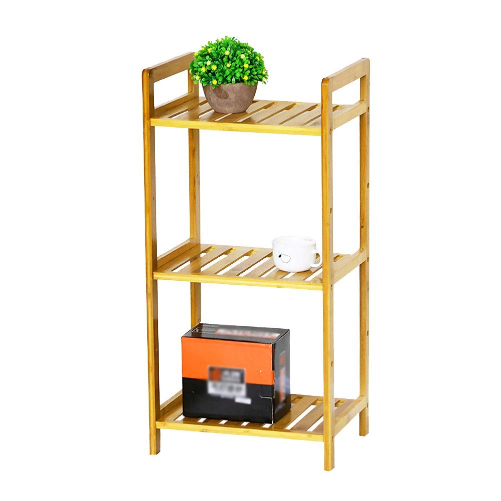 Cyanbamboo 3-Tier Bamboo Bathroom Shelf Mutifunctional Bamboo Storage Rack for Living Room Bedroom Kitchen Organizing-Burlywood (L:13.8 Inch W:10.2 Inch H: 27.6 Inch)