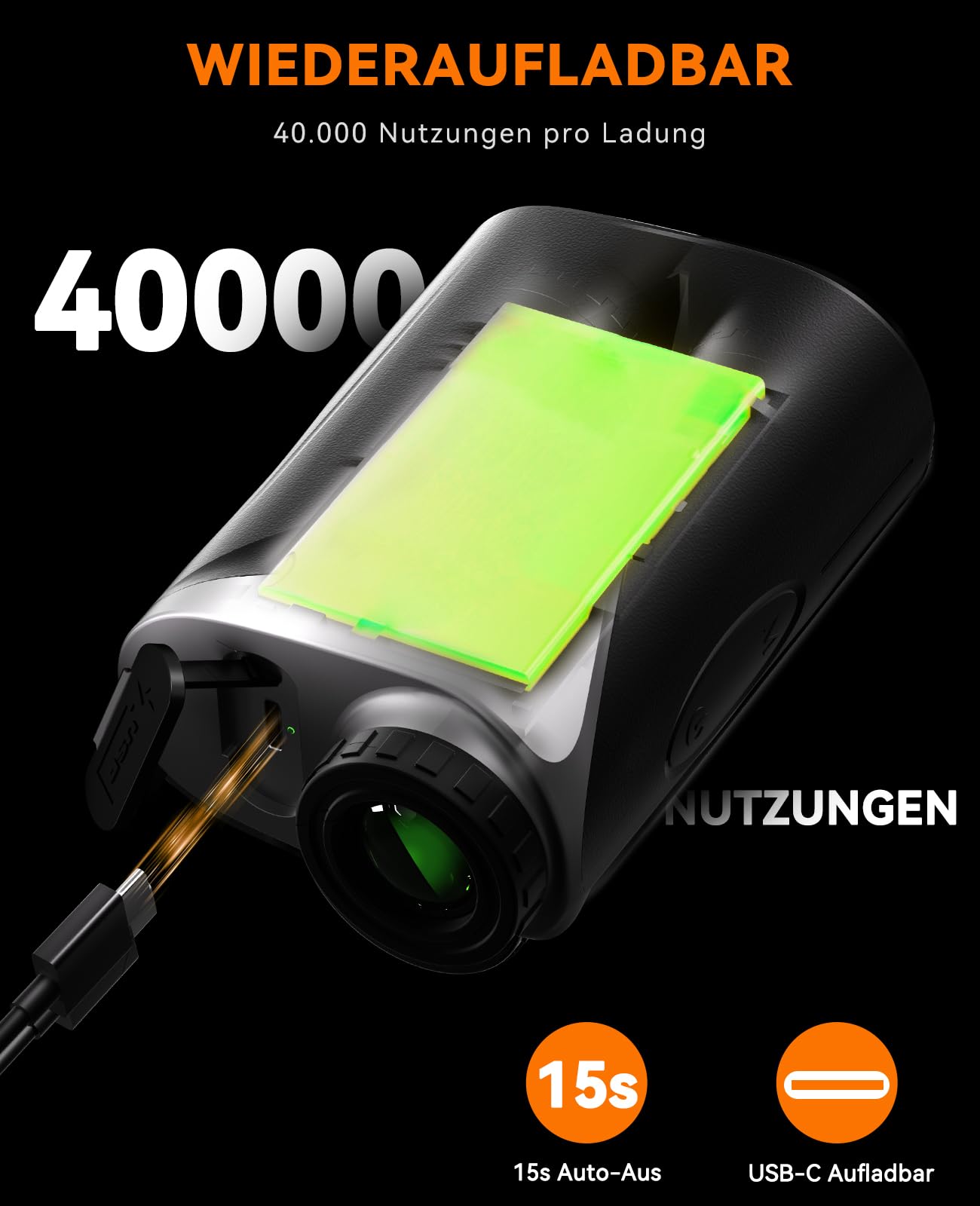 SUNPOW Golf Laser Entfernungsmesser – Slope, 7X, wasserdicht, wiederaufladbar. Zwei Modelle: 1200 Yards (1100m) mit Magnetstreifen oder 1000 Yards (914m). Beide inkl. Tasche & Ladekabel.