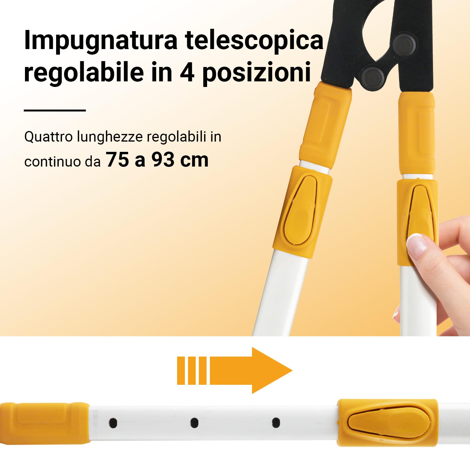 Troncarami telescopico con sega manuale da 21 cm | Troncarami da 75-93 cm | Troncarami grande con diametro massimo di taglio 60 mm