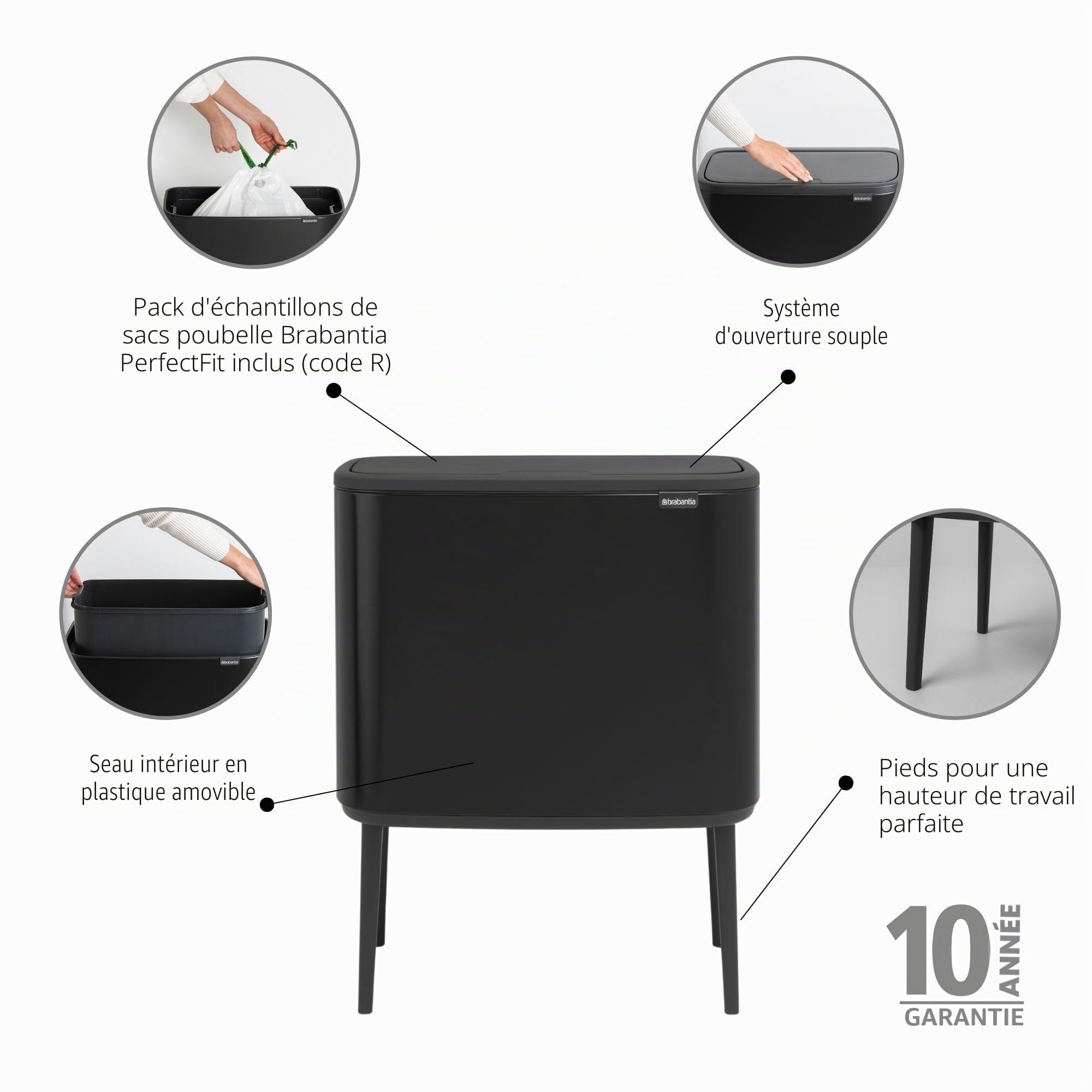 Brabantia Poubelle, Noir Mat, 36 L