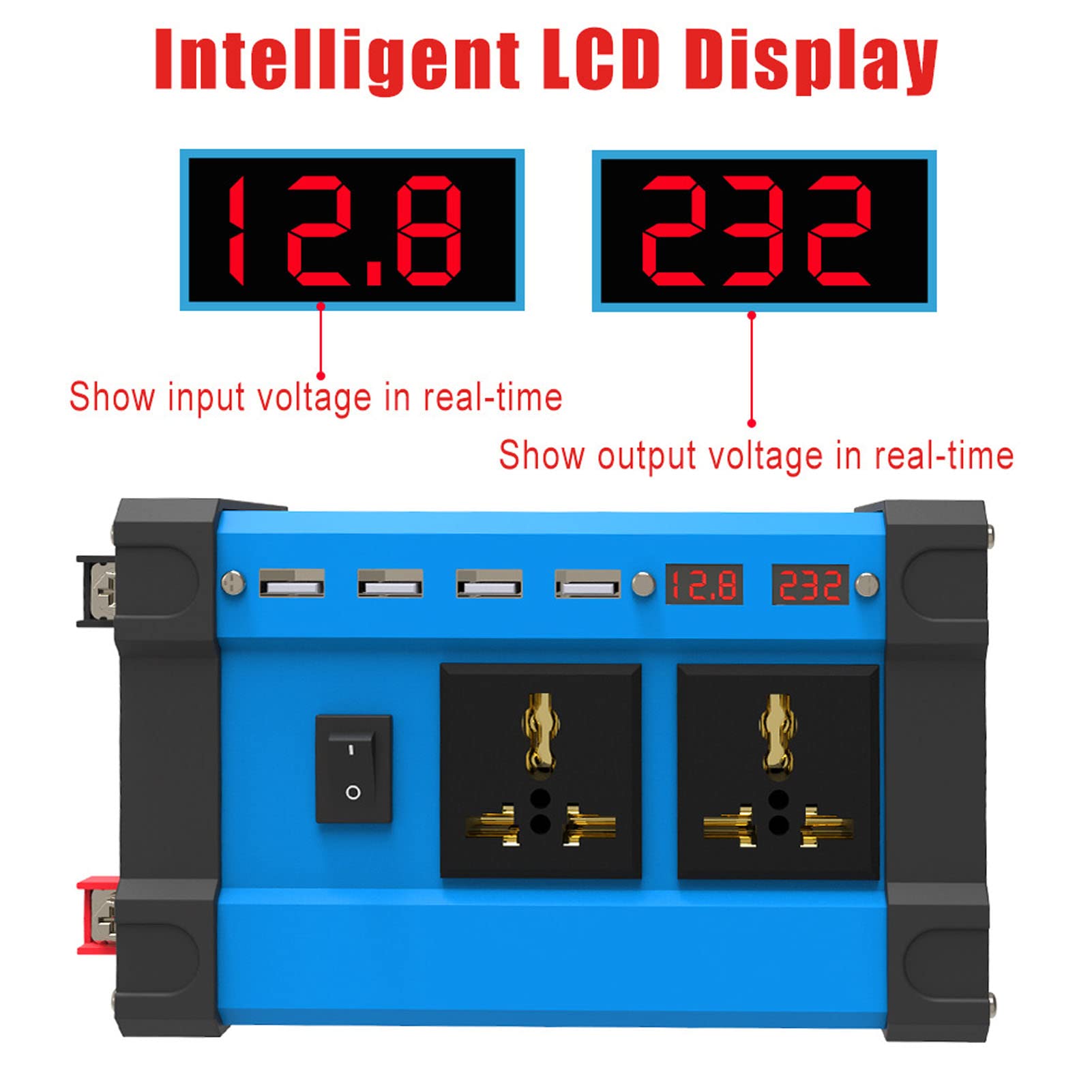 Falownik sinusoidalny o mocy 300 W, szybki falownik solarny do pojazdów z inteligentnym podwójnym wyświetlaczem LCD, 4 porty USB 4,2 A
