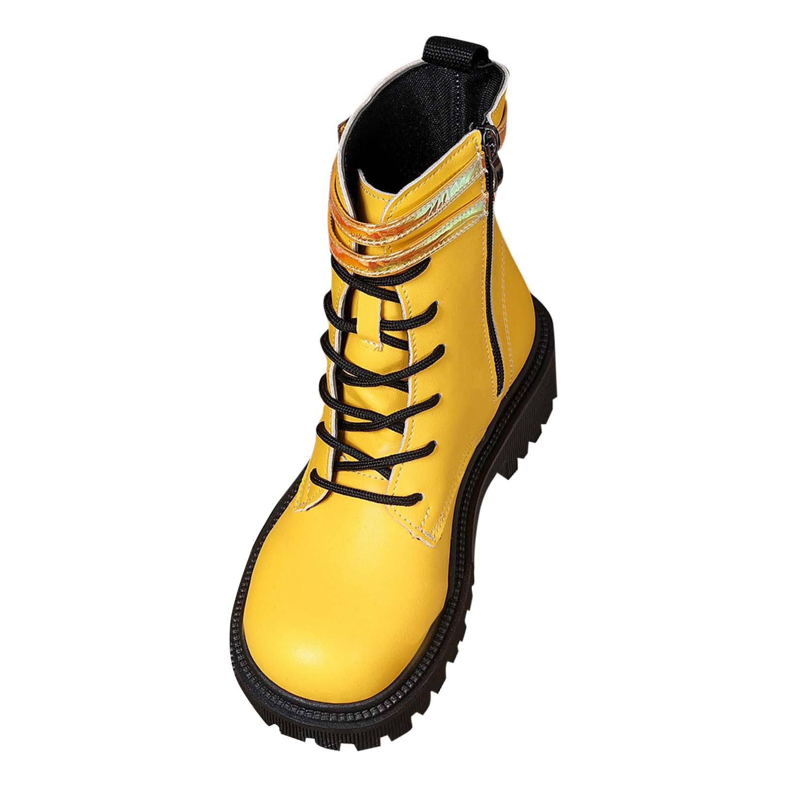 Womens Leather Ankle Boots Lug Sole Low Chunky Heel Combat Boot Lace Up Buckles Fashion Booties with Side