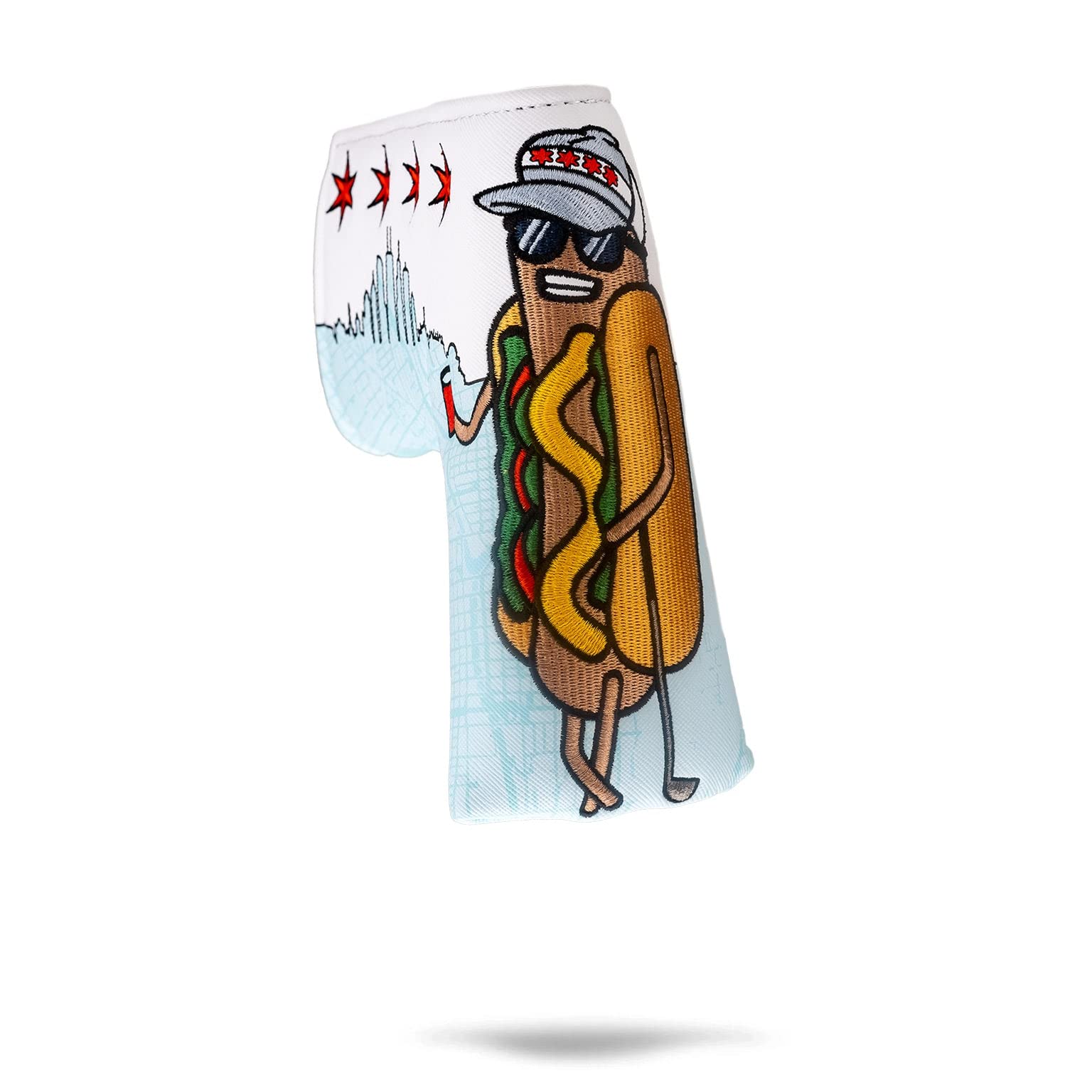 Pins & Aces Chicago Dog Putter Cover - Premium, Hand-Made Leather, Hi Quality Headcover - Chicago Dog Styled, Tour Quality Golf Club Cover - Style and Customize Your Golf Bag