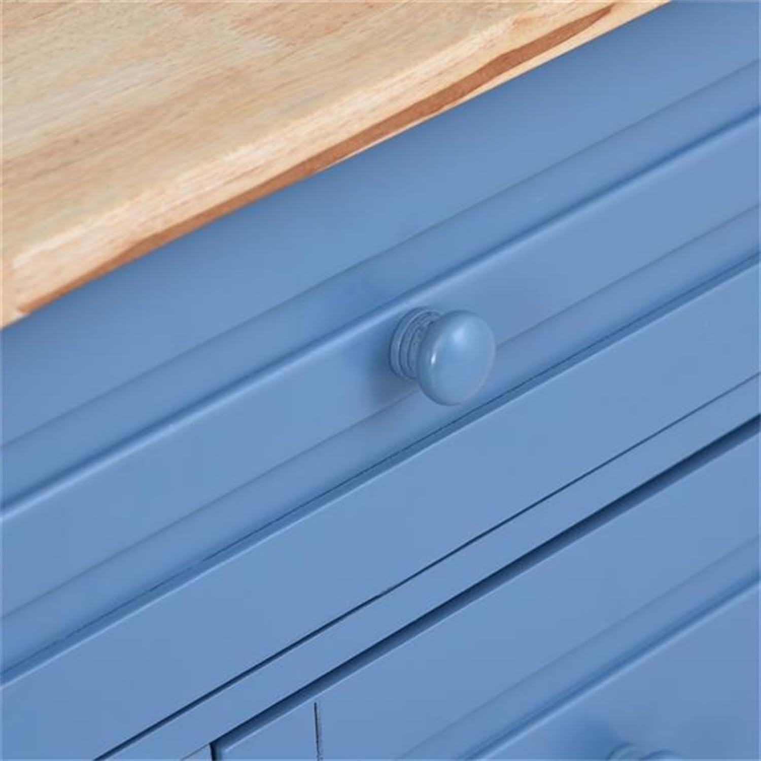 Kitchen Cart Storage with Rubberwood Tabletop Rolling Mobile Kitchen Island with Storage Space and 5 Drawers, 53 Inch Long (Blue)