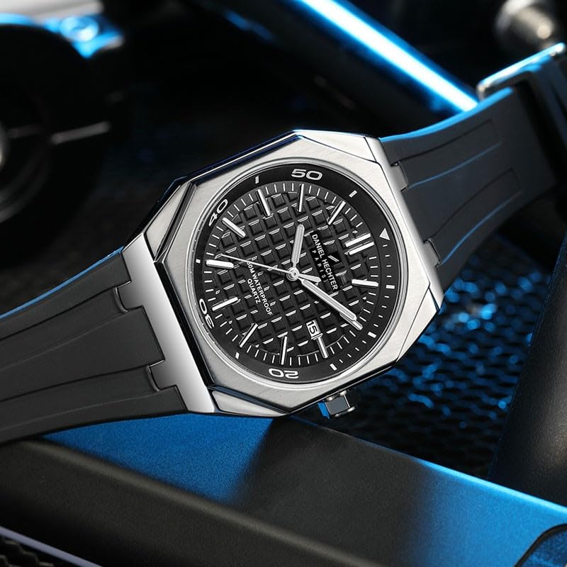 Image of Daniel Hechter Paris Monceau Collection Analoge Watch for Men with Textured Octagone Dial and Silicon Strap-DHM1008.