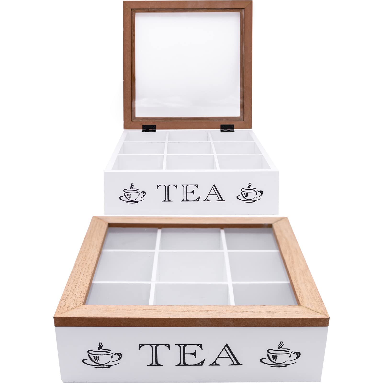 Maison Des CadeauxVintage Wooden Two Tone 9 Compartment Tea Bag Coffee Organiser Storage Box (US333)