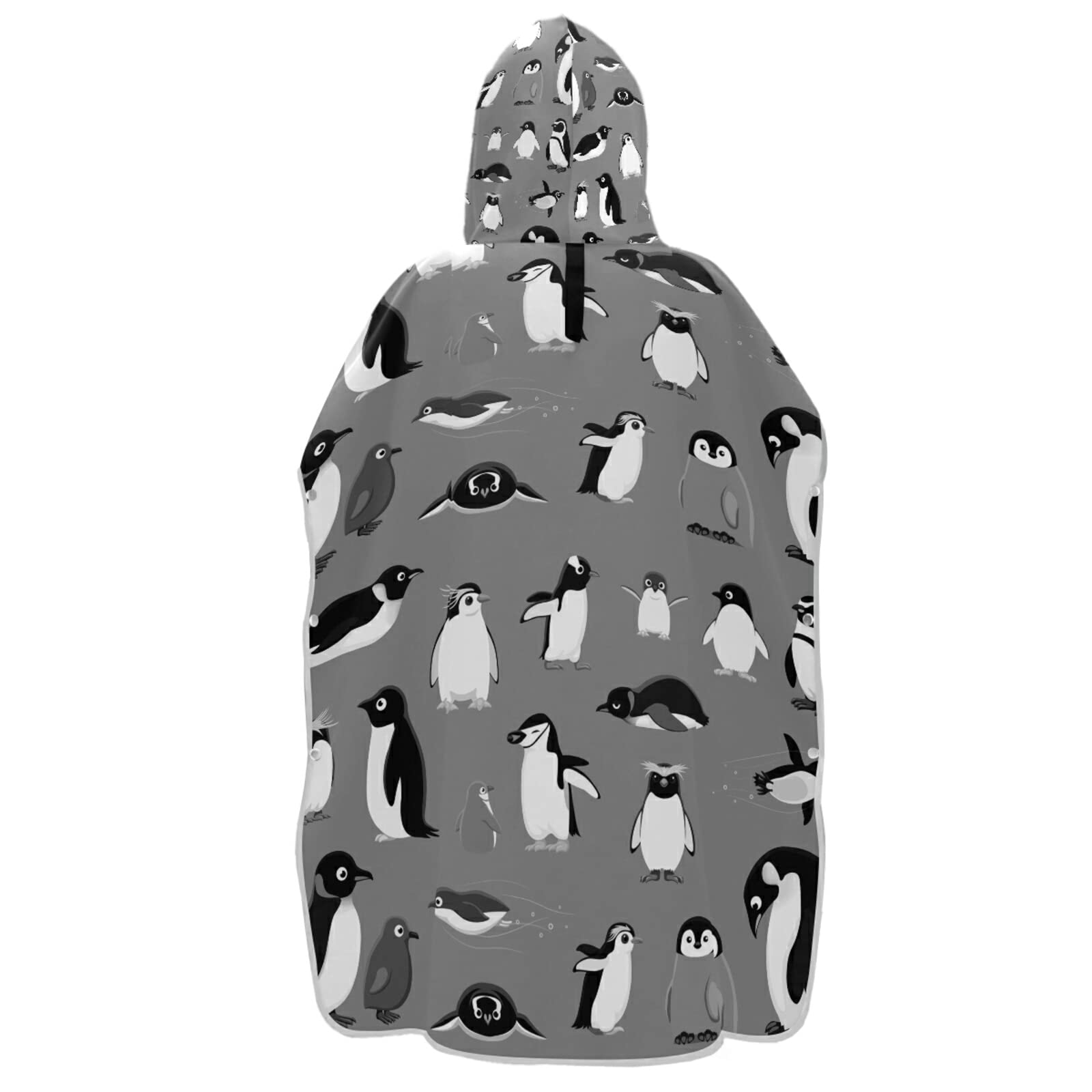 Verschiedene Cartoon-Pinguine, nahtloses Muster auf grauem Surf-Poncho, Wickelmantel mit Kapuze und Tasche, schnell trocknender Bademantel, Mikrofaser-Handtuch, Neoprenanzug für Bad, Strand, Outdoor
