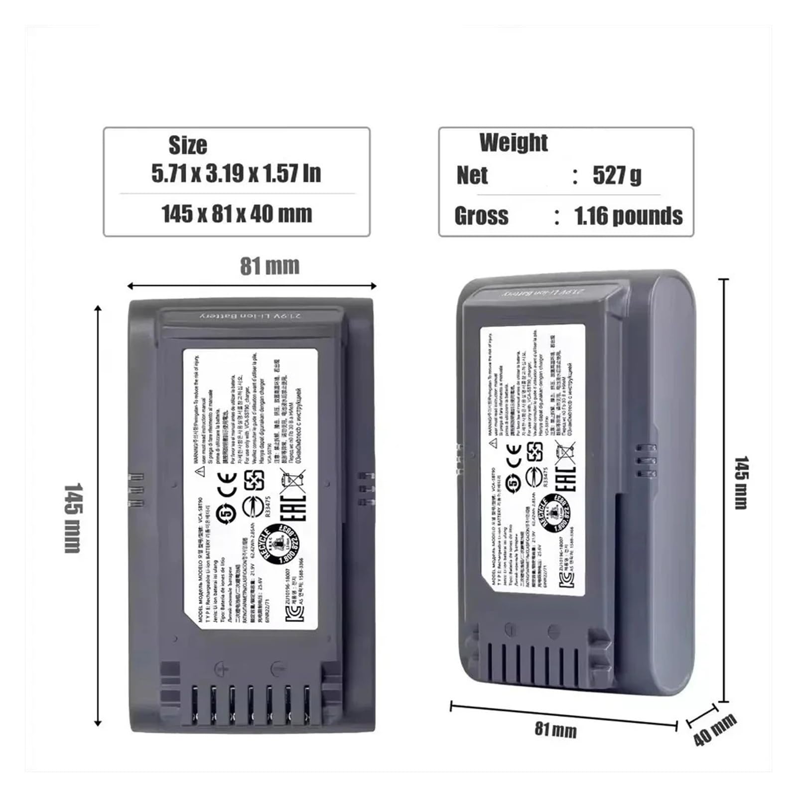 Aspirateur sans Fil VCA-SBT90/XAA, Compatible avec Samsung, Batterie 21,6 V 5000 MAh, Jet 90/Jet 75 Pet/Jet 75(3500mAh)