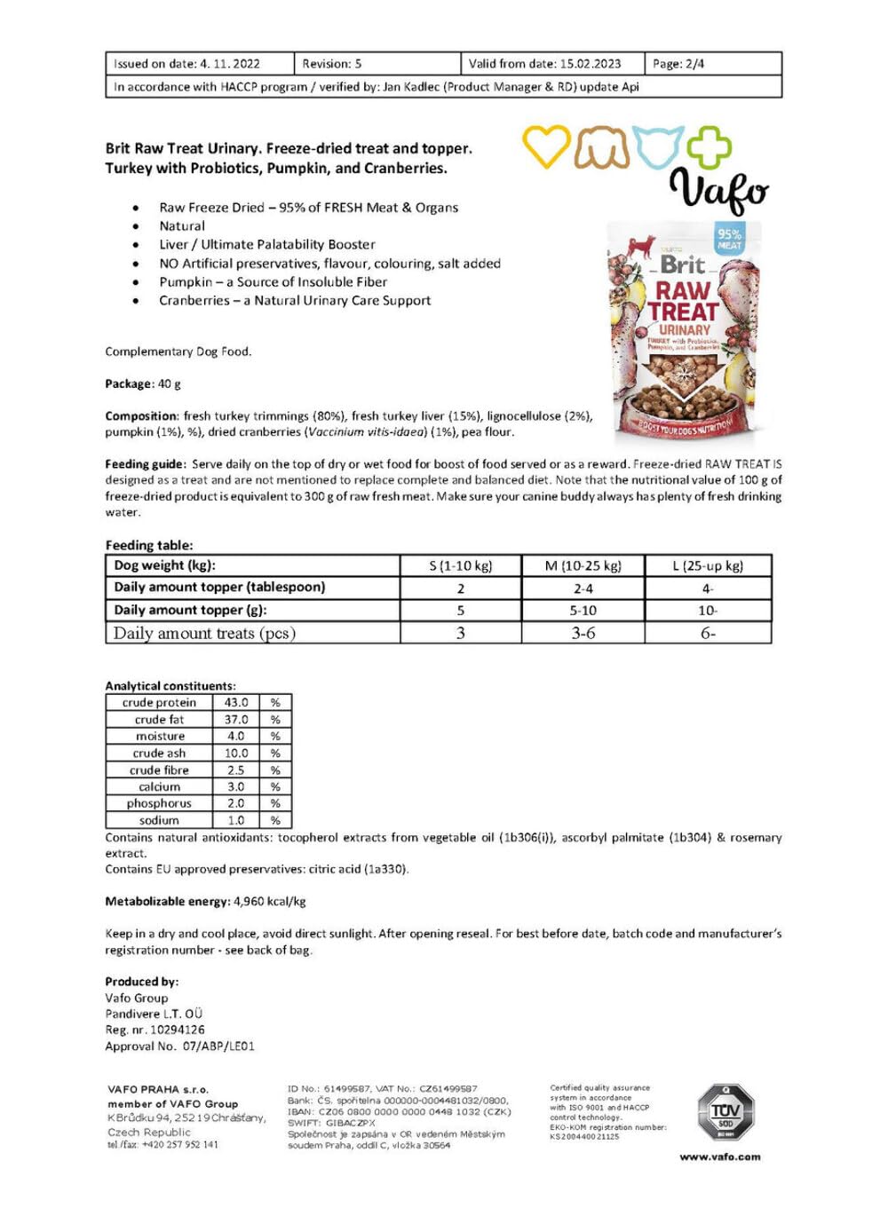 Brit Raw Treat - Urinario e topper, liofilizzato, tacchino, 40 g