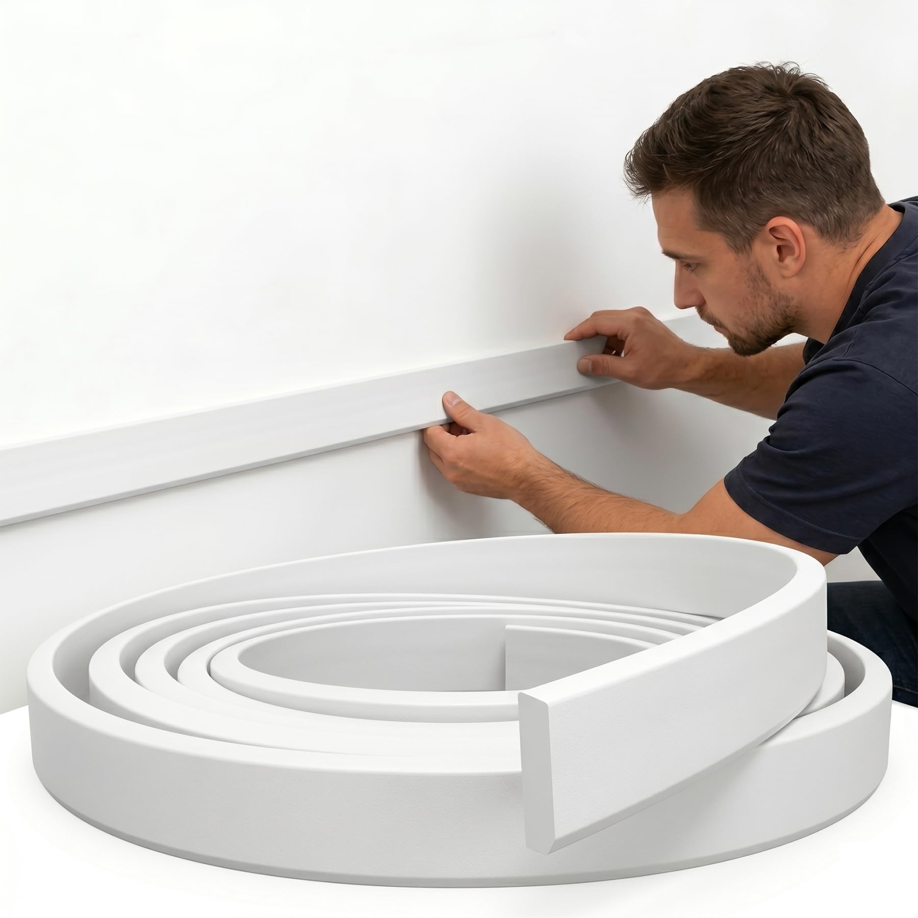Modanatura Adesiva per Pareti Profilo Piatto Flessibile in PVC Cornice Adesiva per Specchio Porta E Soffitto Nastro Decorativo Autoadesivo Lineare per Interni W 6cm, L 6m