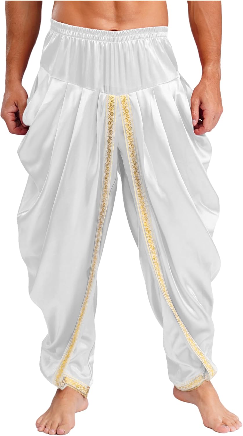 XUNZOO Men Satin Baggy Harem Palazzo Pants South Indian Dhoti Wrap Trousers Gym Yoga Exercise Sport Wear