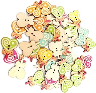 ADOCARN 50Pcs Botões De Madeira Botões De Scrapbook Jean Coração Botões De Madeira Coloridos Botões Impressos Botões De Madeira Padrão Pirulito Botões De Roupas De Bambu Quebra-Cabeça