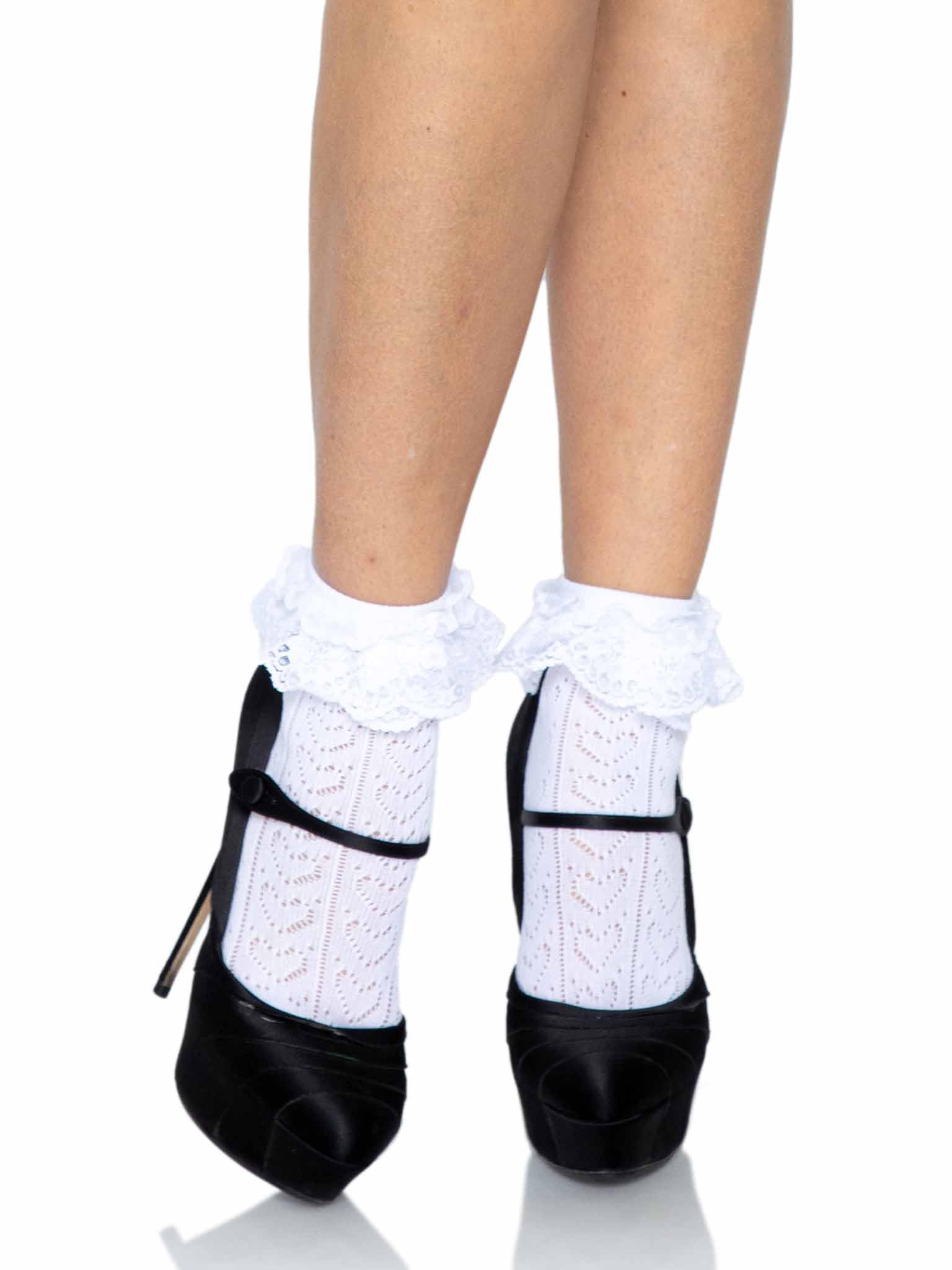 Leg Avenue Hosiery Collection Universal White Crochet Anklet Socks