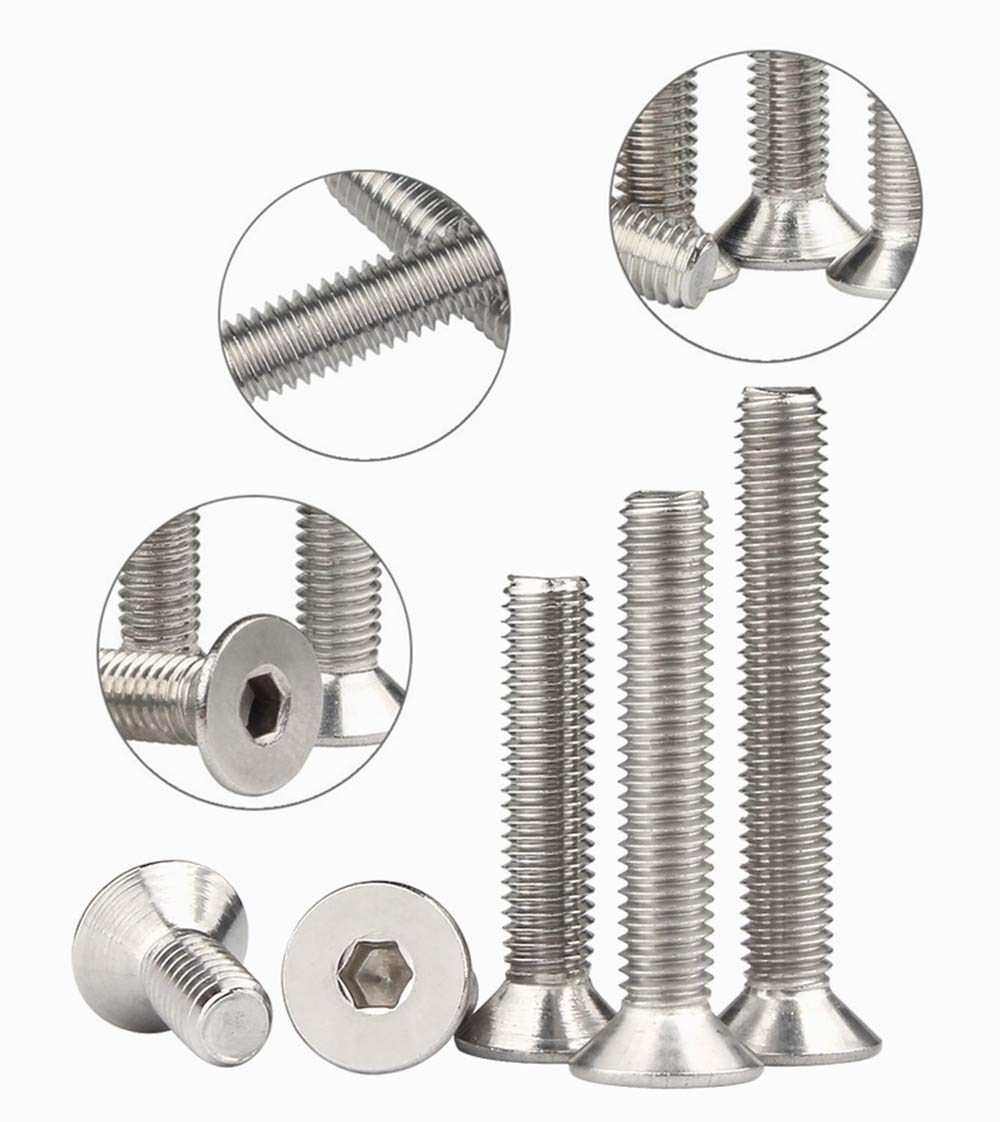 Juego de 220 tornillos de cabeza plana de acero inoxidable #6-32 UNC con cabeza plana avellanada hexagonal, tornillos surtidos, #6-32 x 3/16" 1/4" 5/16" 3/8" 1/2" 5/8" 3/4" 7/8" cm 2,5 cm cm