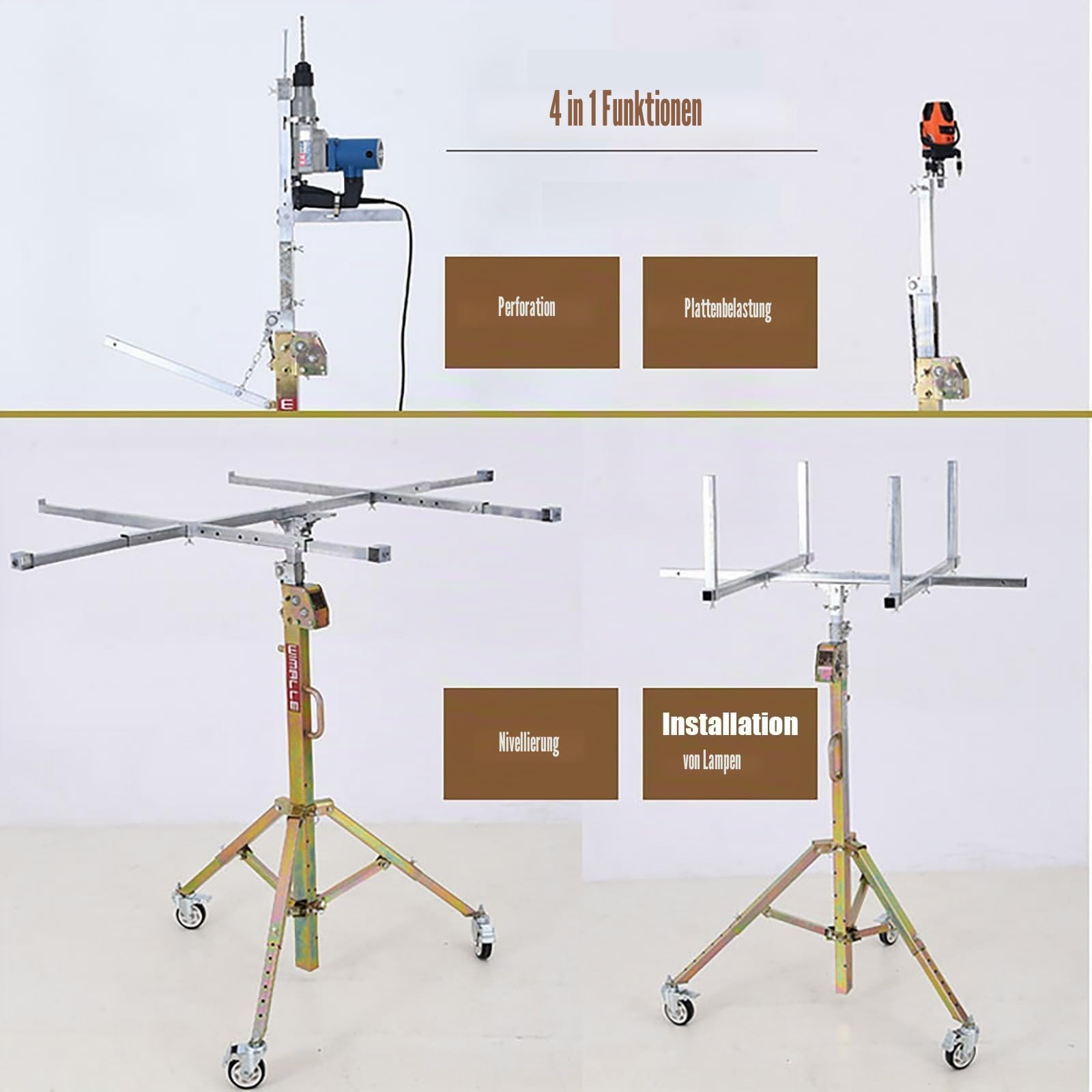 Plattenheber Trockenbaulift Plattenheber klappbar Höhe 9,8/11,5 Fuß Hält 180 Pfund Plattenlift Trockenbau Montagehilfe Höhenverstellbar Einfach zu montieren(3.5m)