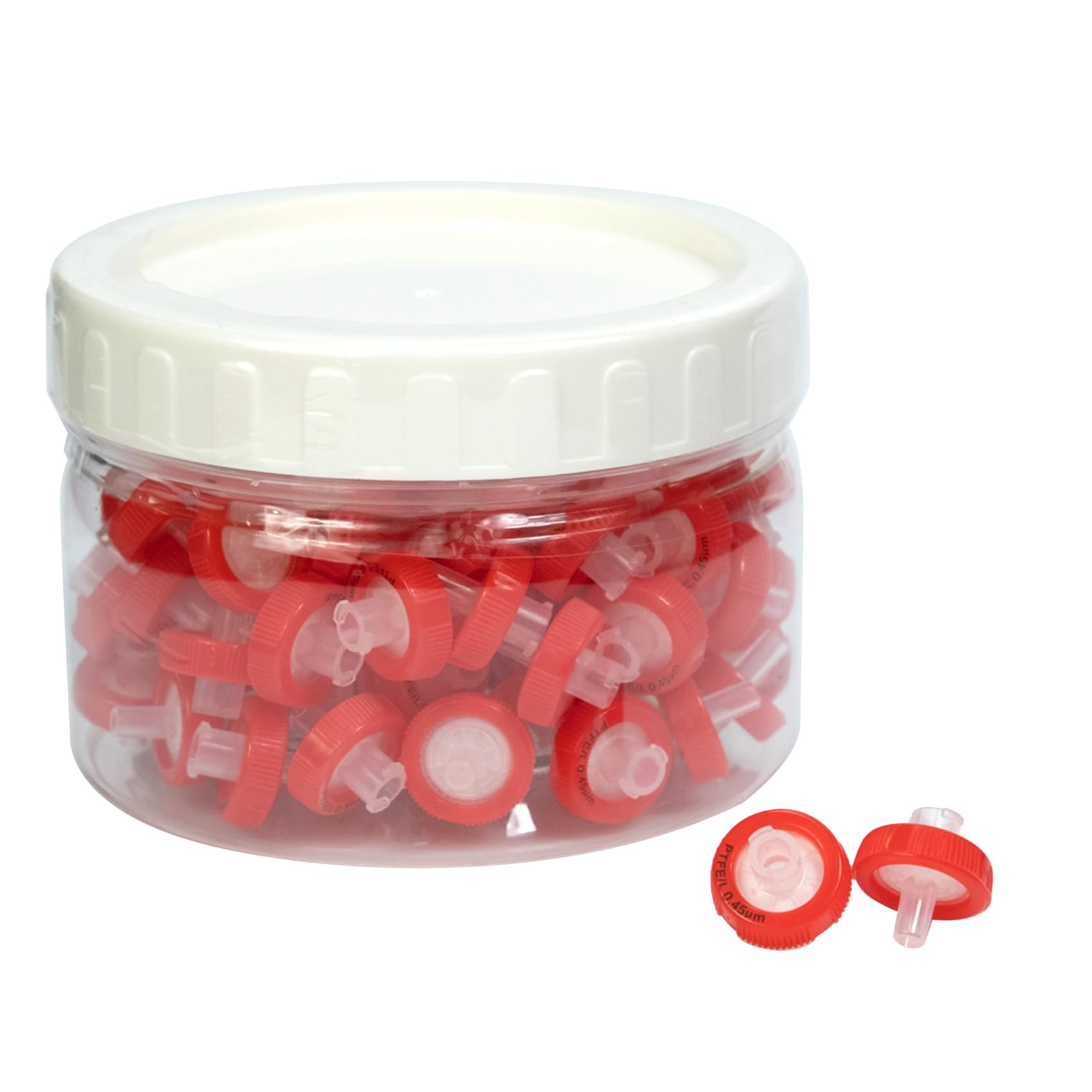 Syringe Filters PTFE Hydrophilic Filtration 0.45um 13mm Membrane Diameter Lab PTFE Membrane Disc Non-Sterile by Labfil, Pack of 100