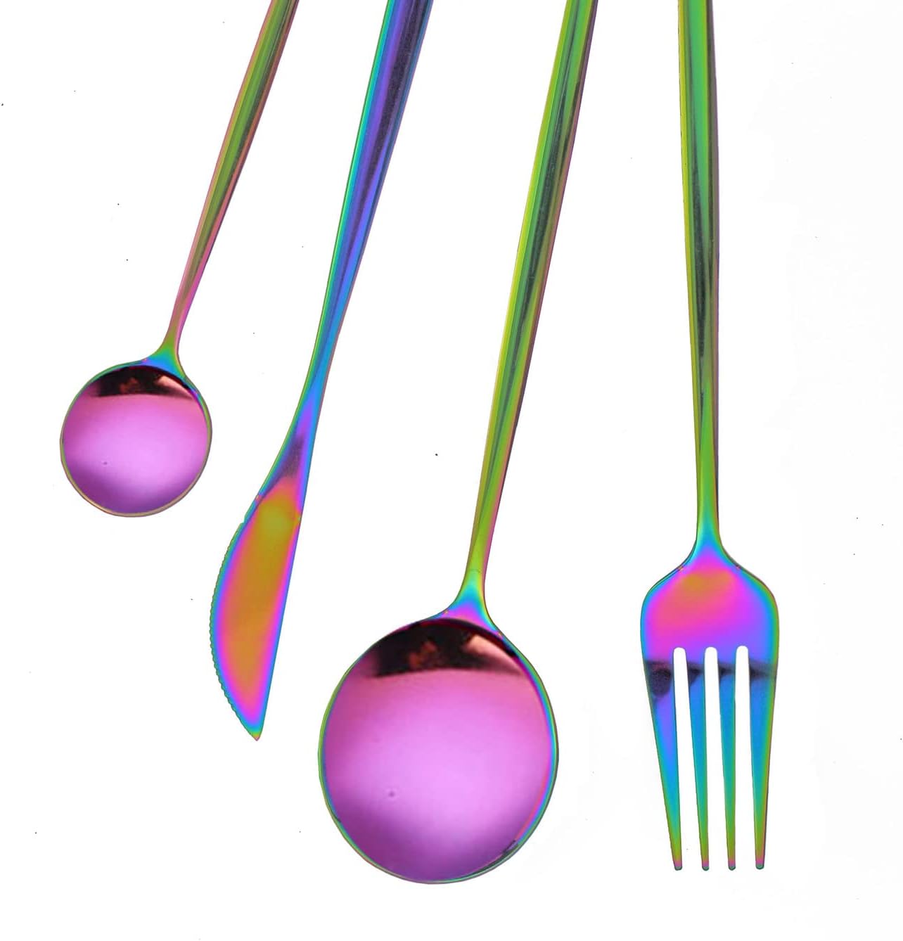 24-Piece Korean Silverware Set Rainbow Forks and Spoons Set Cutlery Set Service for 6 Mirror Polished Stainless Steel Flatware Kitchen(Rainbow)