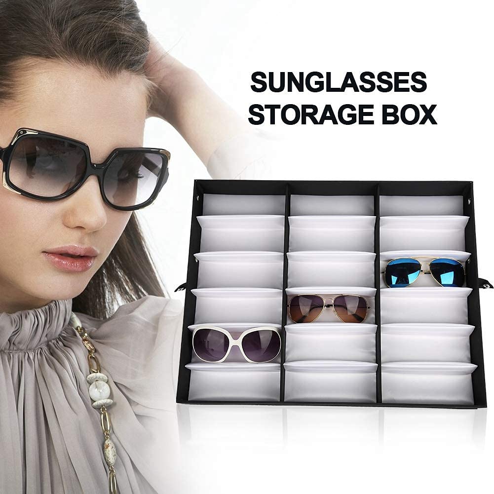 Dioche Boîte à lunettes de 18 emplacements avec étui pour lunettes et présentoir, boite rangement lunette unisexe, étui organiseur pour lunettes, lunettes de soleil et de lecture, 47,5 x 37,5 x 6 cm