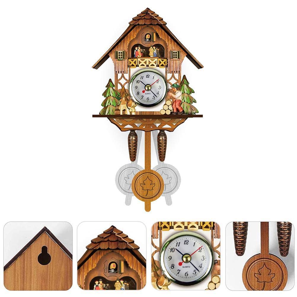 Greensen Kleine antike Kuckucksuhr Wanduhr mit Schaukelglocke Pendel, Traditioneller Europäischer Stil, Batterie Nicht enthalten, Wanduhr Dekoration für Zuhause (CM001)