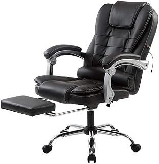 ZRSZ Función De Masaje De Silla De Oficina Acostada con Reposabrazos Acolchados Y Silla Ejecutiva De Reposapiés (Negro)