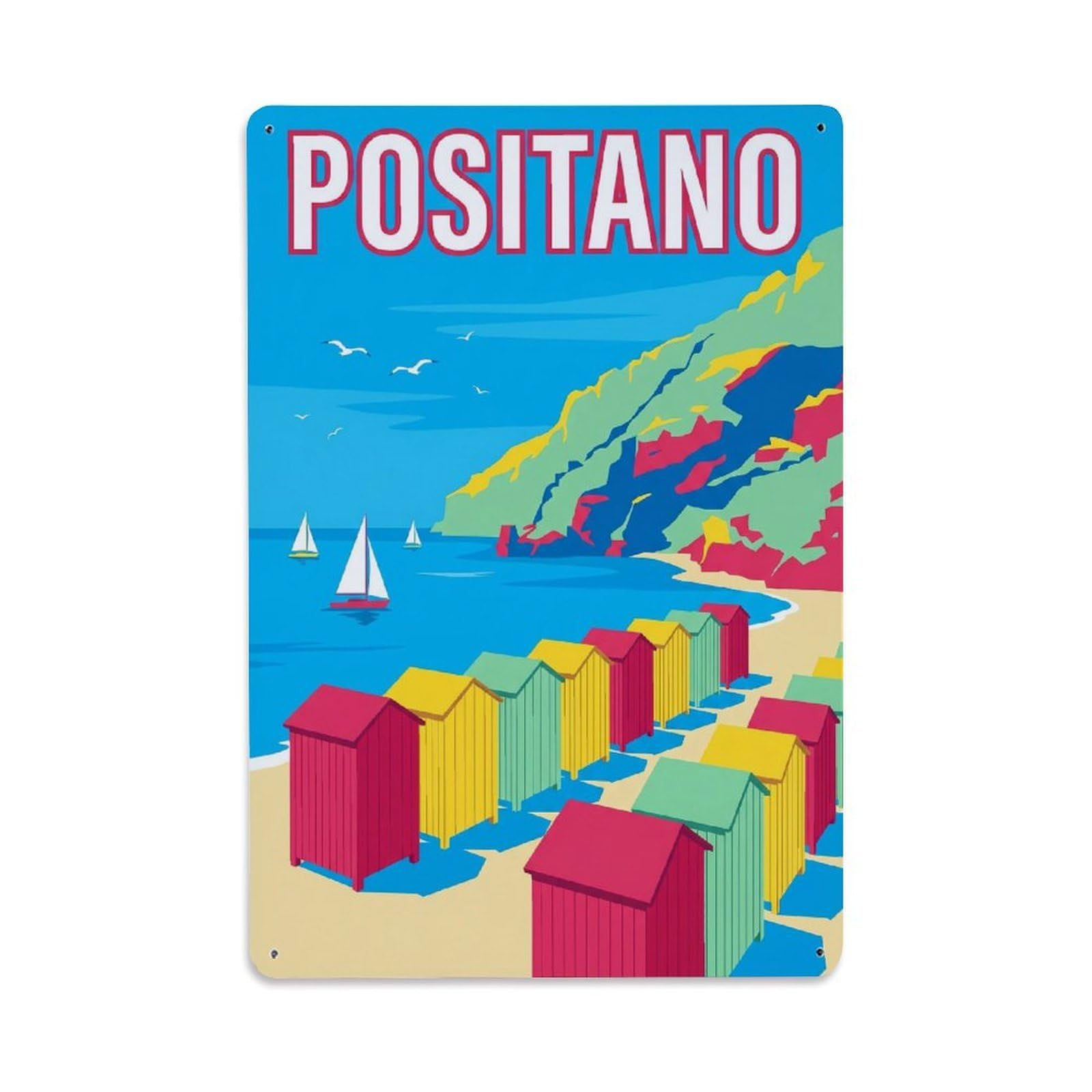 Vintage Travel Positano Italy Colorful Metal Tin Sign Plaque Wall Decor for Cafe, Club Bar, Office, Garden Metal Poster 8x12Inch