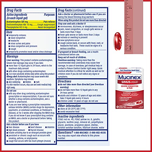 Mucinex Sinus-Max Max Strength Severe Congestion & Pain Liquid Gels, 16ct - image 2