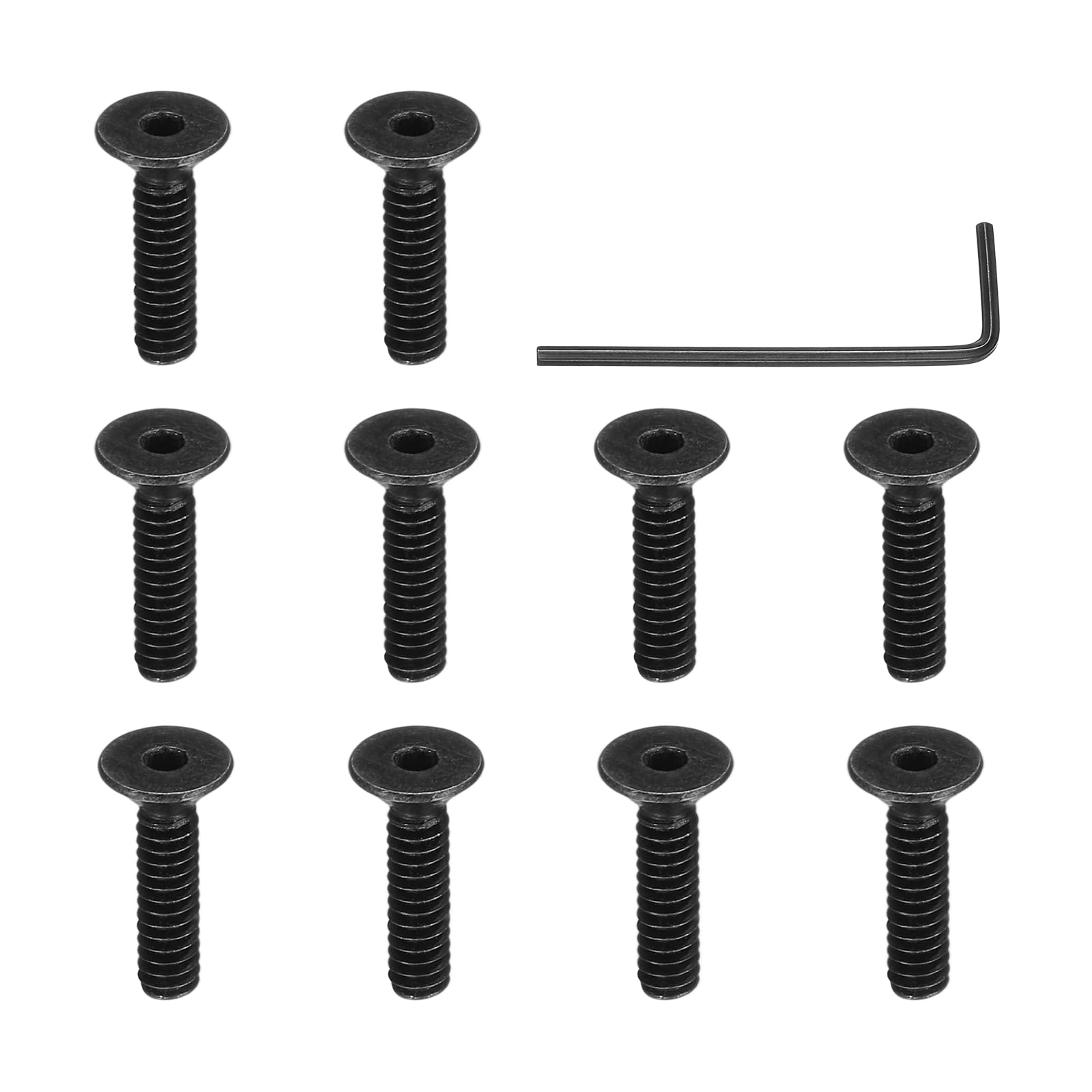 PATIKIL #4-40 x 1/2 Inch Flat Head Socket Cap Screws, 10 Pcs Flat Countersunk Bolts Hex Socket Drive Machine Screws Full Thread Coarse Thread UNC with Hex Spanner Black Oxide Grade 10.9