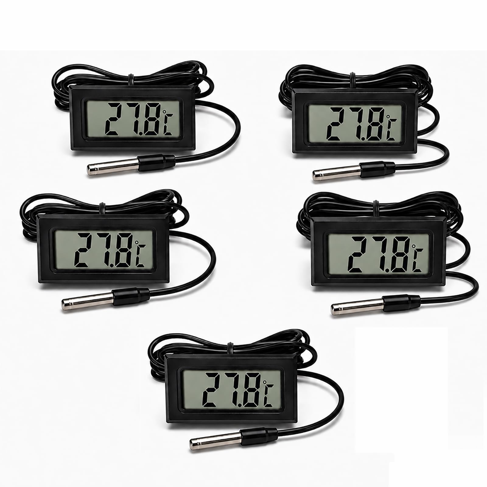 Digitales Thermometer mit externer Sonde, Temperaturfühler für Kühlschrank, LCD-Display, Bereich -50 °C bis +110 °C, Kabel 1 m, Batterien im Lieferumfang enthalten, Gefrierschrank, Aquarium, Bad, Auto