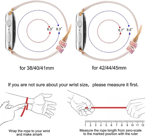 Miniatura 3 de Correas delgadas con purpurina compatibles con Apple Watch Band iWatch Series 8 SE2 7 6 SE 5 4 3 2 1 1.772 in 1.614 in 1.496 in 1.575 in 1.654 in