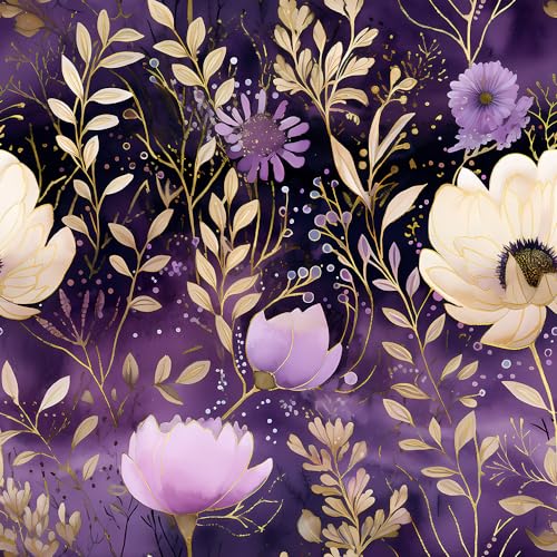 REDAMANCY Vintage Golden Purple Flower Poppy Daisy Luxury Retro Boho