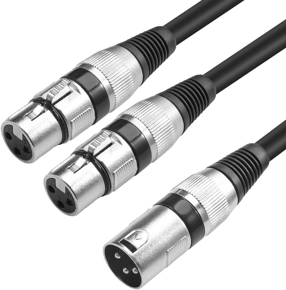 Disino XLR Splitter Cable, 3 Pin Dual XLR Female to Male Patch Y Cable Balanced Microphone Cord Audio Adaptor (1 Male to 2 Female) - 5 Feet