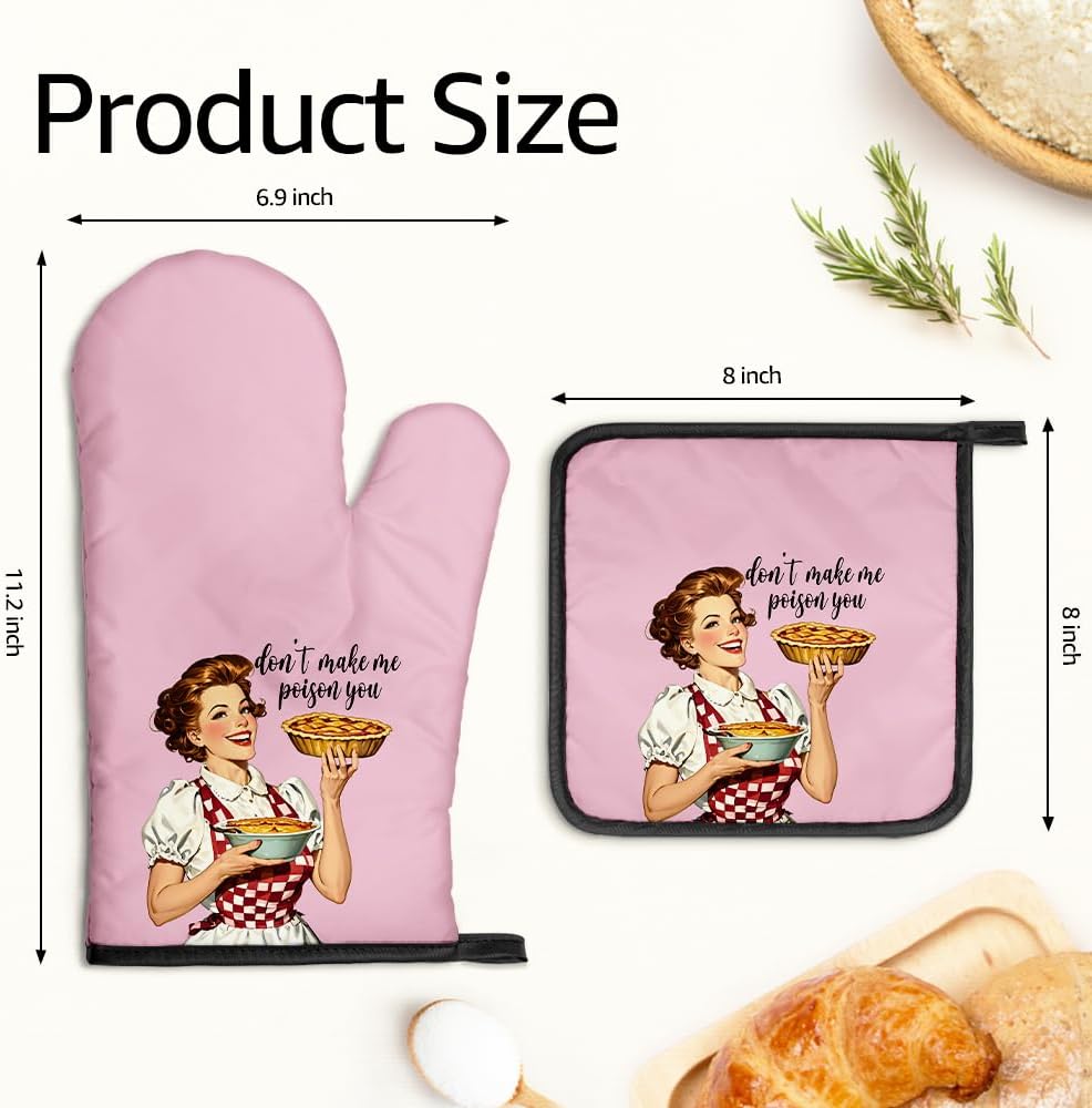 Don’t Make Me Poison You Funny Oven Mitts and Pot Holders Sets, Funny Retro Kitchen Decor Oven Mitts for Women, Housewives Gifts Hostess Gifts for Her, Halloween Housewarming Present for Bakers - Image 2