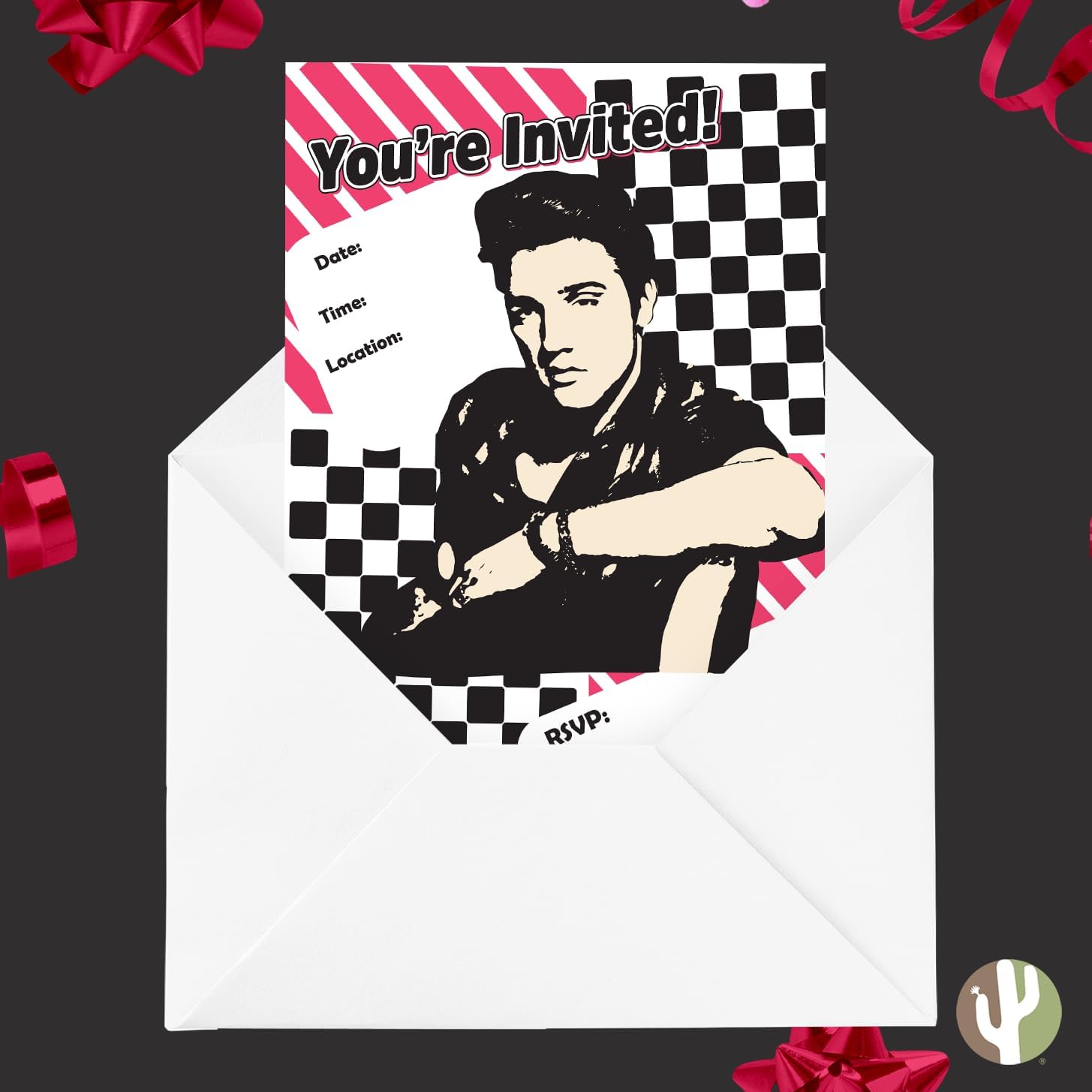 Desert Cactus Elvis Presley Happy Birthday Invitations Invites Cards 10 Count with Envelopes Boys Girls Kids Party (Style A)