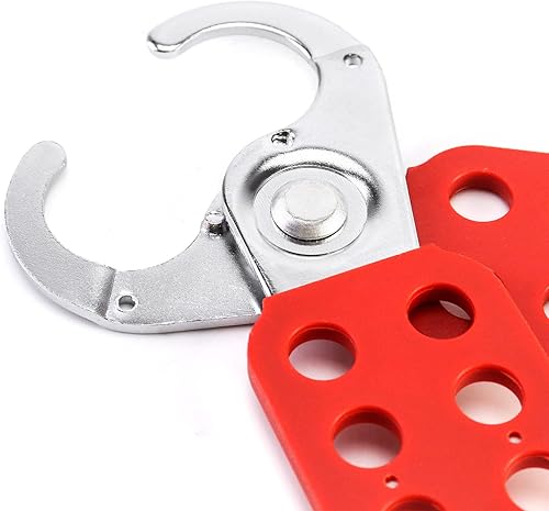 Miniatura 4 de QWORK Lock Out - Cerrojo de acero inoxidable a prueba de manipulaciones con mandíbula extendida, paquete de 6 unidades, color rojo