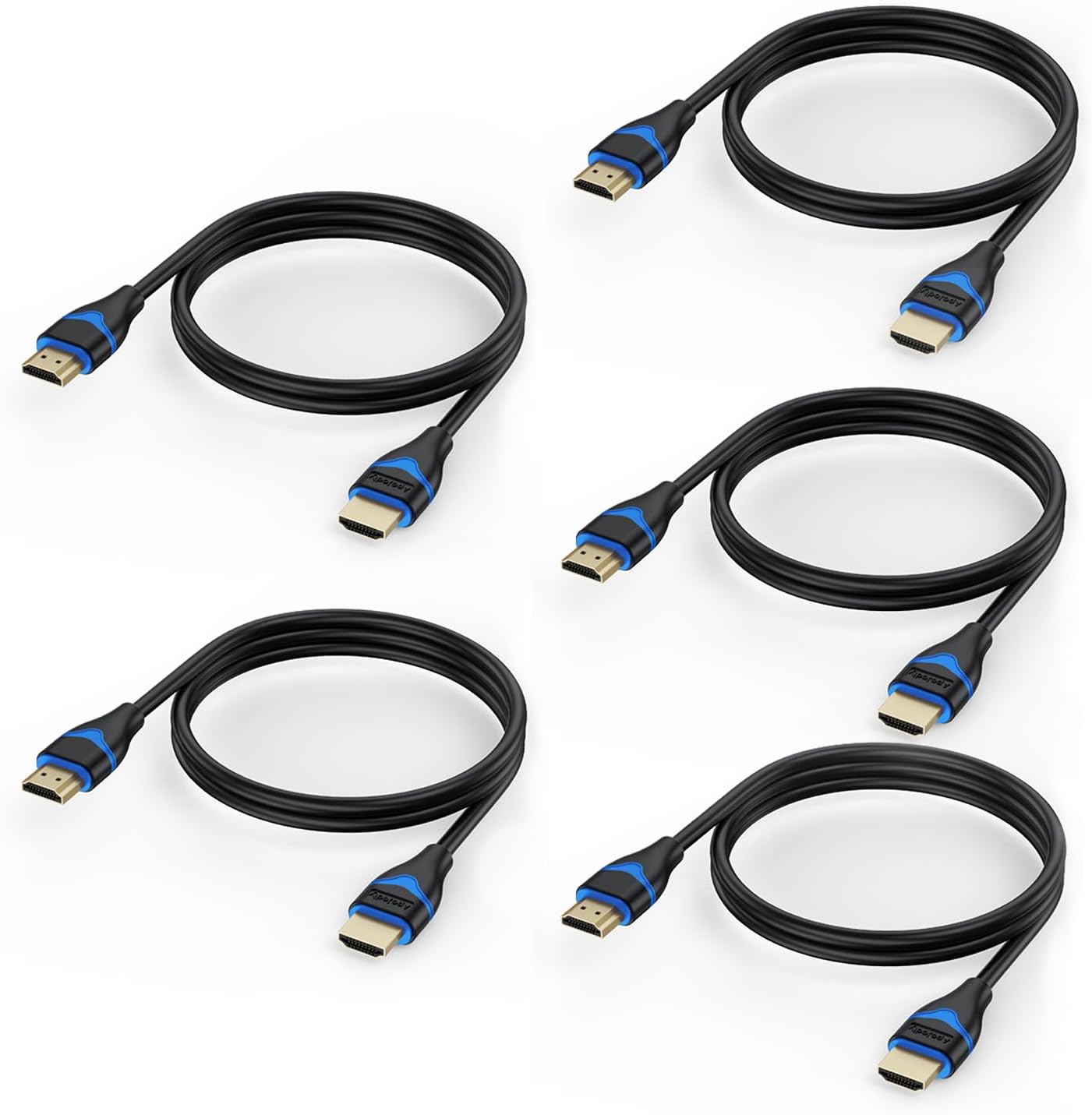 4K HDMI Cables 3.3FT 5-Pack, HDMI Cord 3.3 Foot High Speed HDMI to HDMI Cable 2.0(4K@60Hz, 2K@144Hz, 1080P@120Hz, 18Gbps, HDR, 3D, HDCP 2.2, ARC) for HDTV, Switch, PS4/PS5, Xbox, Blu-ray, Monitor