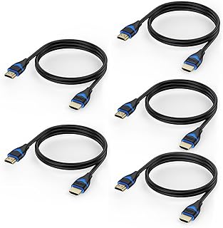 4K HDMI Cables 3FT 5-Pack, HDMI Cord 3 Foot High Speed HDMI to HDMI Cable 2.0(4K@60Hz, 2K@144Hz, 1080P@120Hz, 18Gbps, HDR, 3D, HDCP 2.2, ARC) for HDTV, Switch, PS4/PS5, Xbox, Blu-ray, Monitor 3.3FT/1M