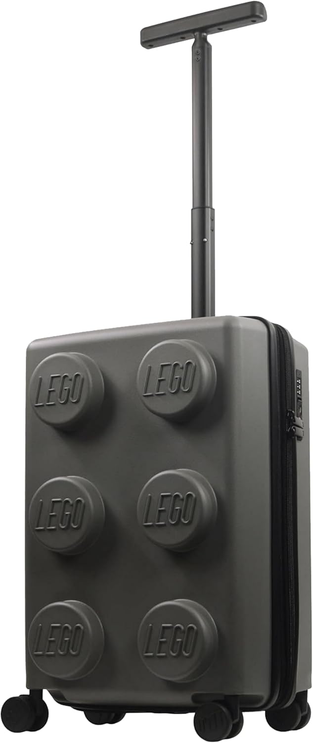 Concept One LEGO 22 Inch Carry On Rolling Luggage, Signature Brick Hardshell Suitcase with Spinner Wheels, Grey