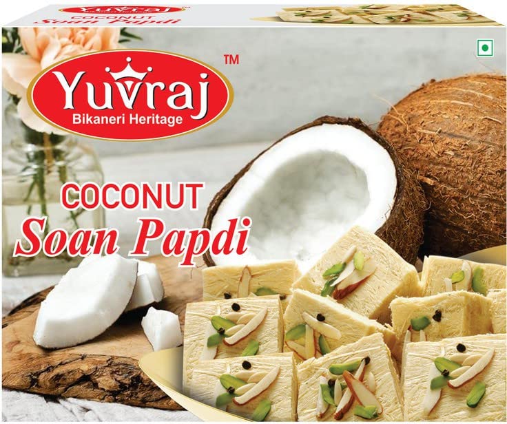 Image of Yuvraj sweets Coconut Flavoured Soan papadi (patisa) sweets (200 Gm X 2) pack