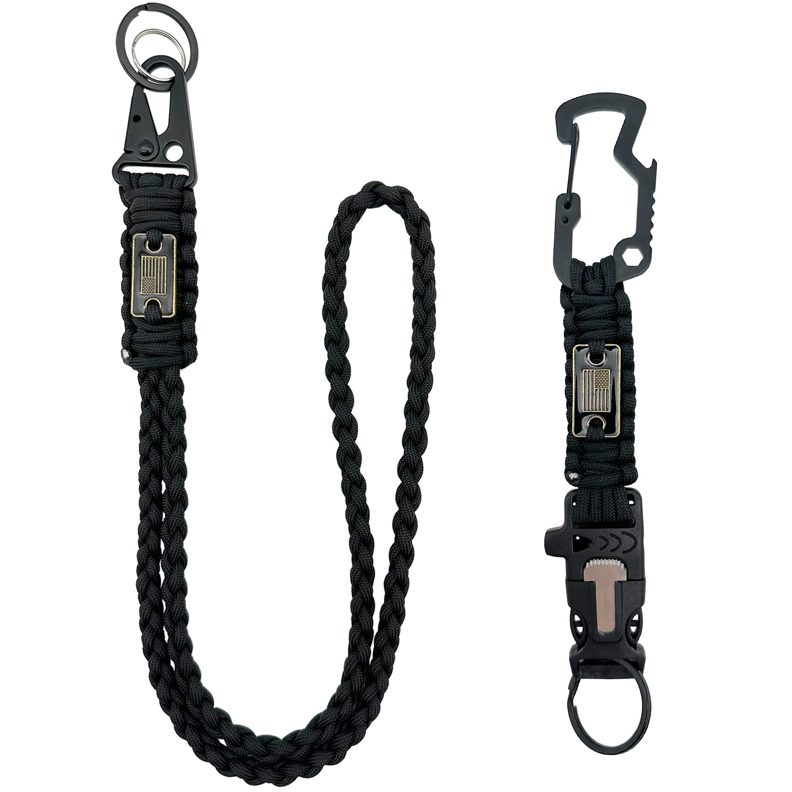 DDOUT Heavy Duty Paracord Lanyard with USA Flag, Paracord Keychain with Carabiner, Tactical Military Braided Lanyard
