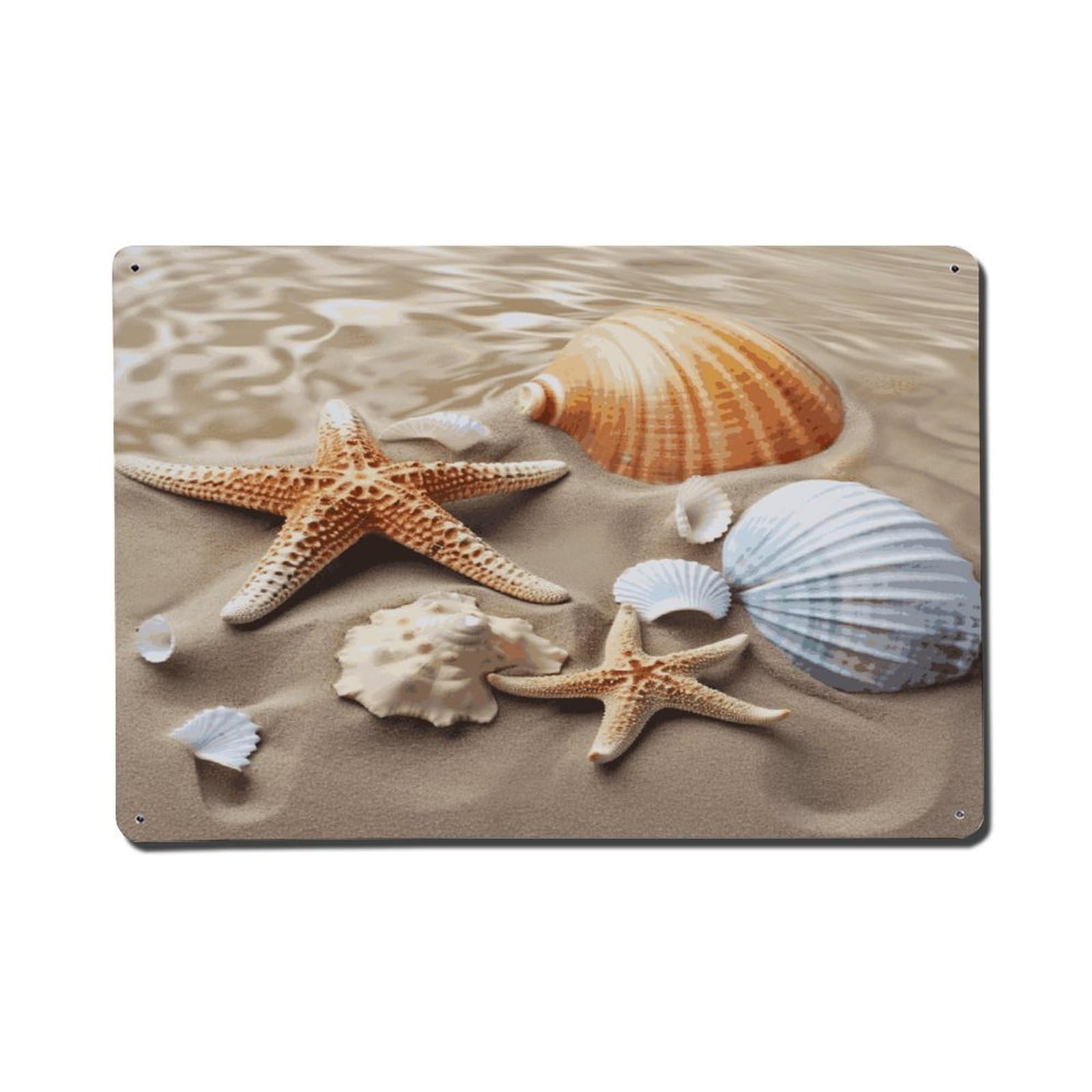 Adfgyerh Style Sea Shell Starfish Metal Signs Funny, Aluminum Tin Sign Indoor Outdoor Decor, Vintage Signs For Home Office Kitchen Bar Cafe Garden Farmhouse Wall Decor