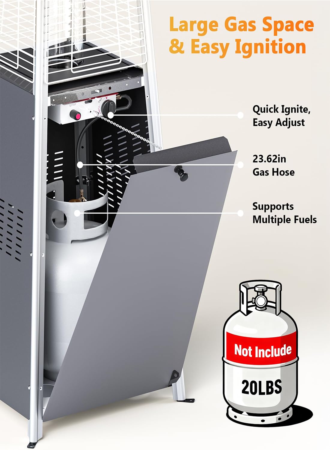 Riscaldatore da Patio a Piramide, Riscaldatore da Esterno a Fiamma Reale in Acciaio Inox, Riscaldatore a Propano da Esterno a Riscaldamento Rapido con Ruote e Copertura Impermeabile