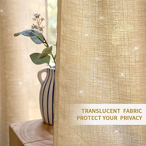 MIULEE 2 Panels Voile Sheer Curtains Cross Linen-like Solid Color Contemporary Decorative Ring Top Eyelet Panels for Bedroom Livingroom Nursery Room Brown 55" Wx69 L - Image 3