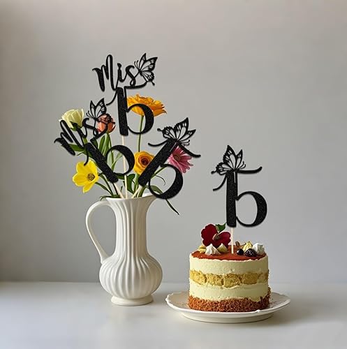 Miniatura 25 de Mis 15 palos de centro de mesa, decoraciones de feliz cumpleaños 15, Hello 15, Cheers to 15 años, suministros para fiesta de aniversario, 12 piezas