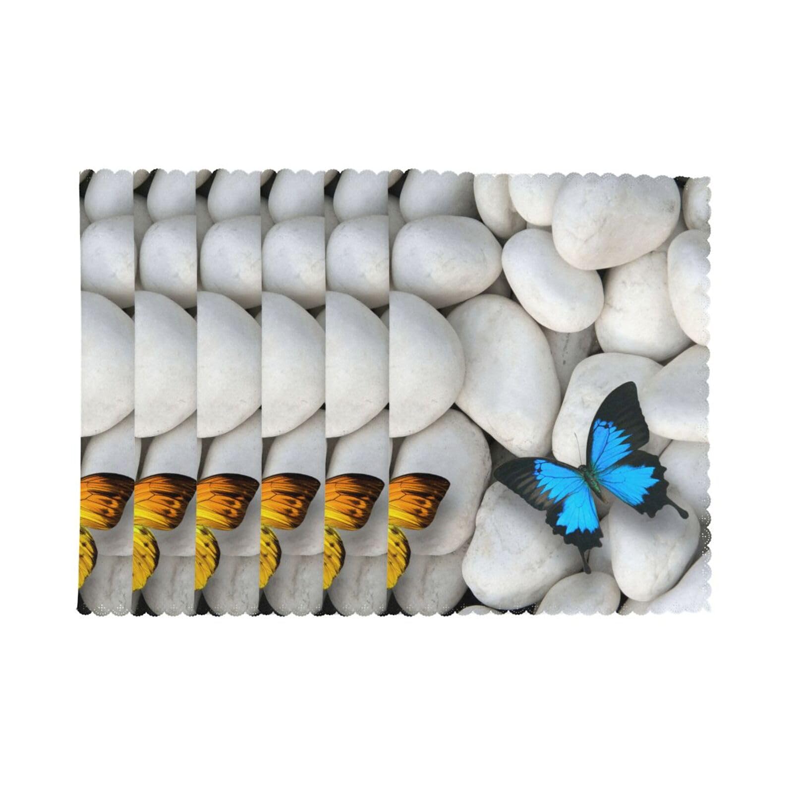 6 PCS Heat Resistant Placemat 45x30 CM, Colorful butterflies Stone Printed Non-Slip Place Mats for Kitchen Dining Table Indoor Outdoor